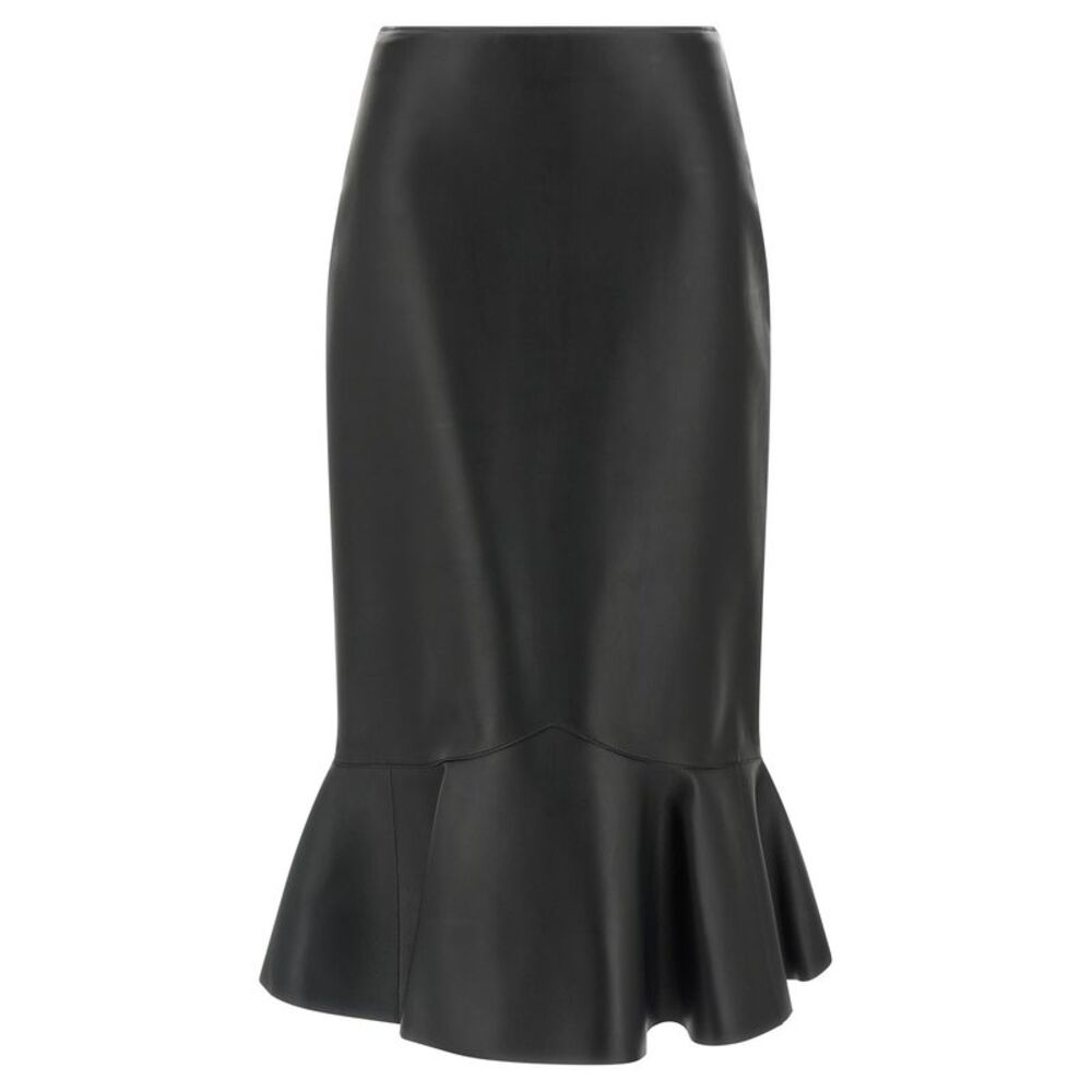 Fendi Black Lamb Leather Midi Women's Skirt